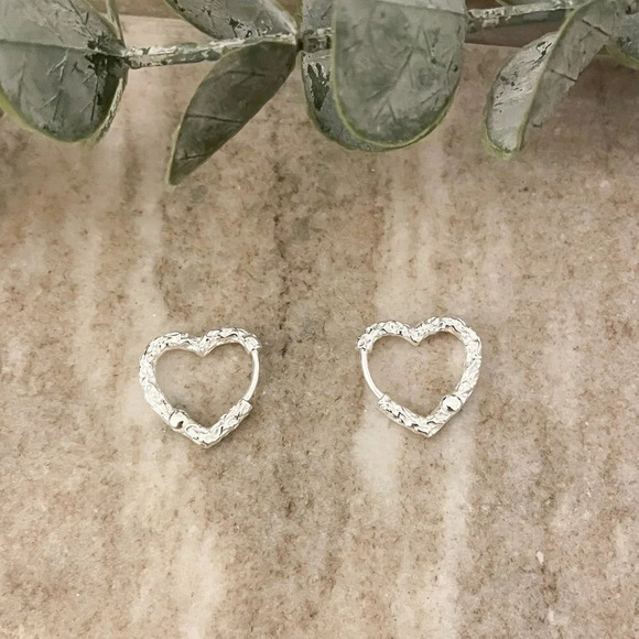 925 Sterling Silver Dainty Heart Huggie Earrings Small Hoop Earrings - Picture 4 of 11